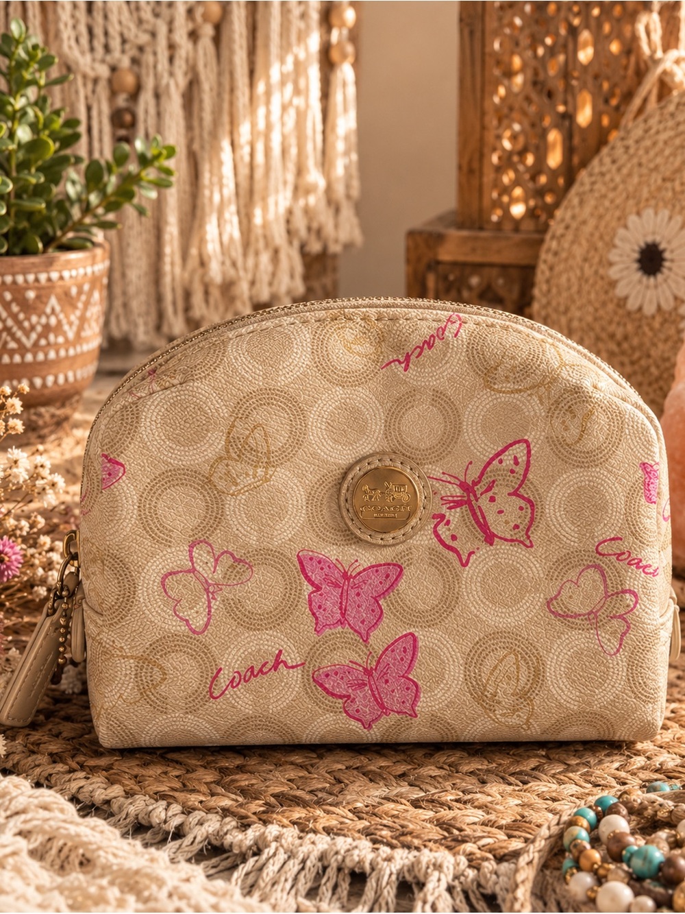 Vintage Coach Pink Butterfly Cosmetic Pouch